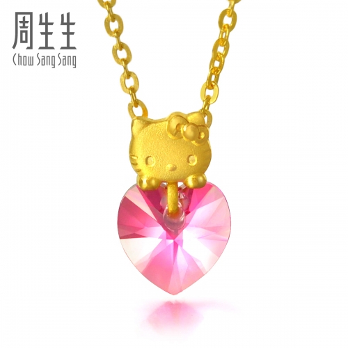 周生生足金hello kitty衬心形吊坠图片_珠宝图片
