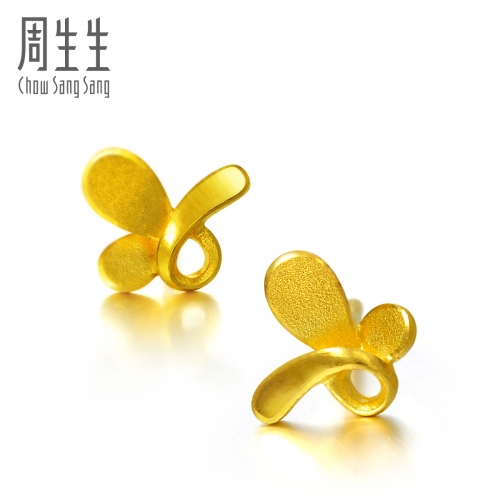 周生生足金蝴蝶耳环图片_珠宝图片