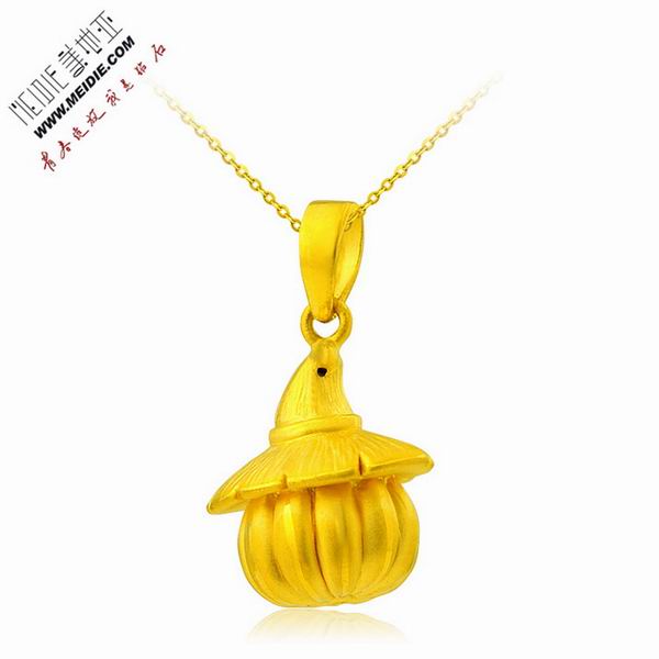 美地亚珠宝3d硬千足金可爱南瓜吊坠图片_珠宝图片