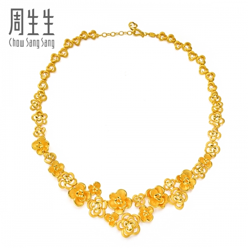 周生生黄金玫瑰花婚嫁套装项链图片_珠宝图片