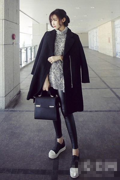 呢子大衣+运动鞋 韩式休闲时尚<a href='http://www.china1f.com' target='_blank'>服装</a>流行趋势