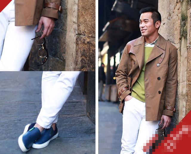 张孝全穿衣搭配草绿针织衫 早春通勤装示范