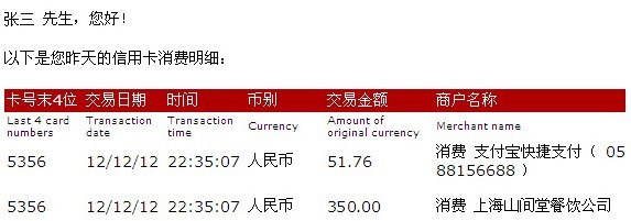 招行信用卡電子賬單明細