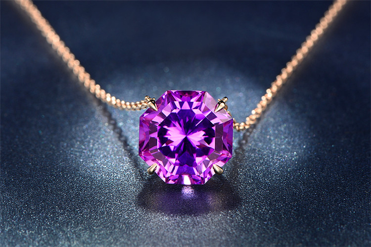 米莱珠宝白18k金10.5克拉紫水晶钻石项链_珠宝图片