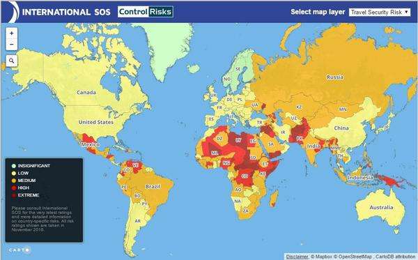 旅游风险地图发布 非洲和中东是最危险的地区图片