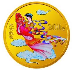 中国民间神话故事彩色1/2盎司天女散花金币介绍
