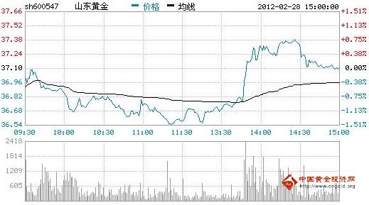 今日山東黃金股票行情(2012年02月28日)