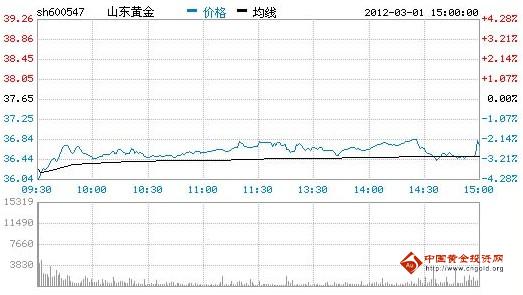 今日山東黃金股票行情(2012年03月01日)