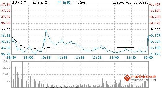 今日山東黃金股票行情(2012年03月05日)