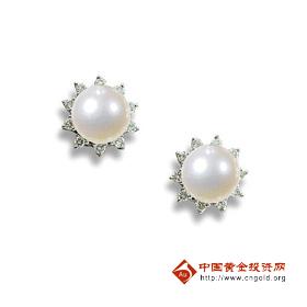18K/750 白色黃金淡水珠耳环