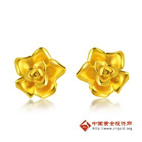 足金玫瑰花形耳钉