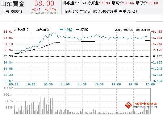 今日山東黃金股票行情(2012年06月06日)