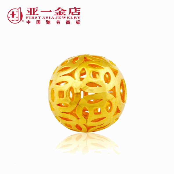 亚一金店千足金转运珠镂空铜钱红绳手链图片_珠宝图片
