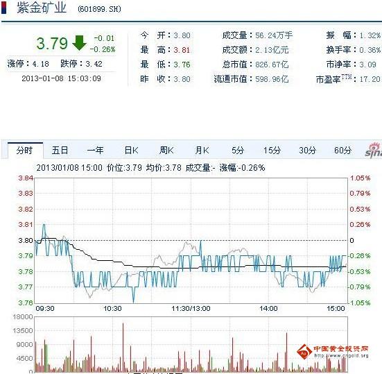 今日紫金礦業(yè)股票行情(2013年1月8日)