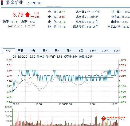 今日紫金礦業(yè)股票行情(2013年2月20日)