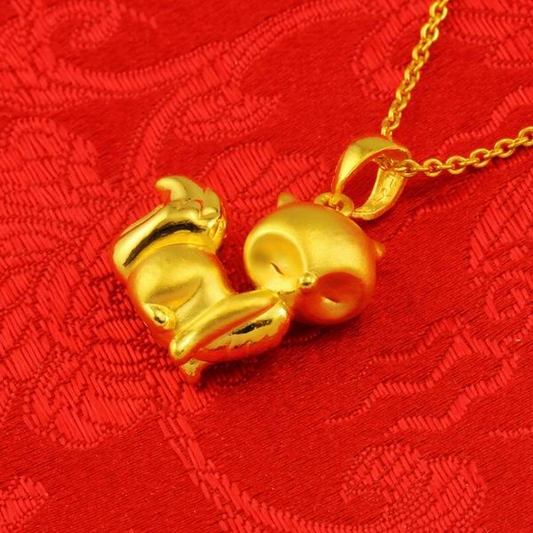 世嘉珠宝3d硬千足金小狐狸妖娆狐仙吊坠图片珠宝图片