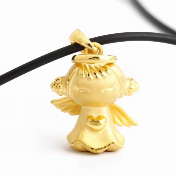 福泰珠宝3d硬千足金辫子天使宝宝吊坠图片_珠宝图片