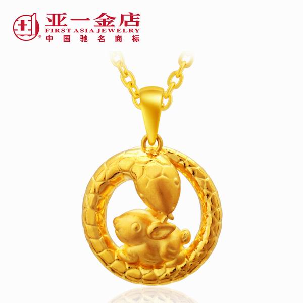 亚一金店3d硬千足金生肖蛇盘兔吊坠图片_珠宝图片