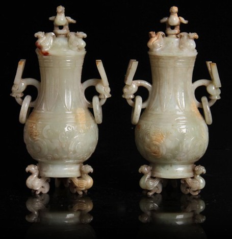 高古玉器白玉灵鸟双耳盖瓶引关注