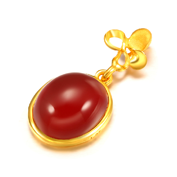 克徕帝千足黄金红玛瑙想你吊坠图片_珠宝图片