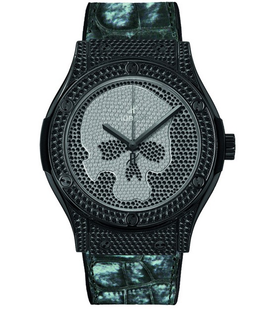 hublot全新经典融合skull骷髅满钻限量腕表