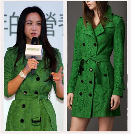 汤唯穿巴宝莉欲与权志龙pk 谁更会搭配绿色外套?