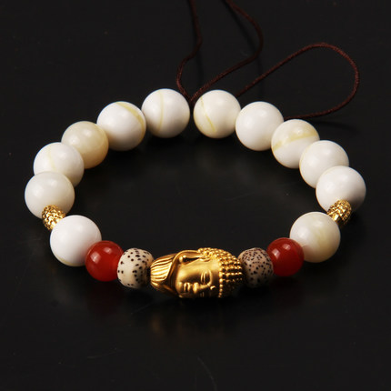 翠绿典藏砗磲佛头千足金转运珠手链图片_珠宝图片