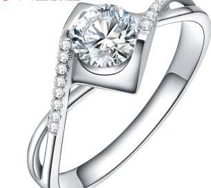 六喜珠宝LUKY 18K白金钻石结婚戒指女群镶1克拉效果圆形设计钻戒