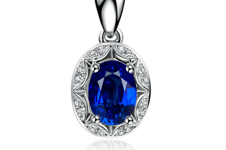 佐卡伊珠宝白18k金0.6克拉蓝宝石钻石项链_珠宝图片