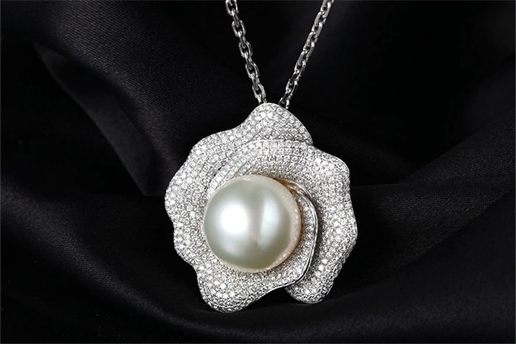 米莱珠宝白18k金14mm南洋珍珠钻石吊坠_珠宝图片