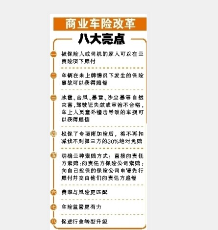 天津商业车险改革的“八大亮点”