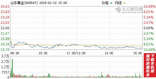 今日山東黃金股票行情(2016年1月12日)