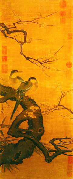 《梅鹊图》 织绣之宝沈子蕃缂丝《梅鹊图》轴为故宫织绣的代表作品