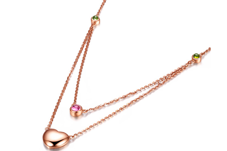 千禧之星珠宝18k玫瑰金心形红碧玺项链_珠宝图片
