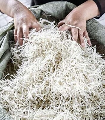 渔民将晾晒好的银鱼,装入编织袋.