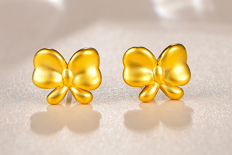 周六福珠宝3d硬金黄金蝴蝶耳环_珠宝图片