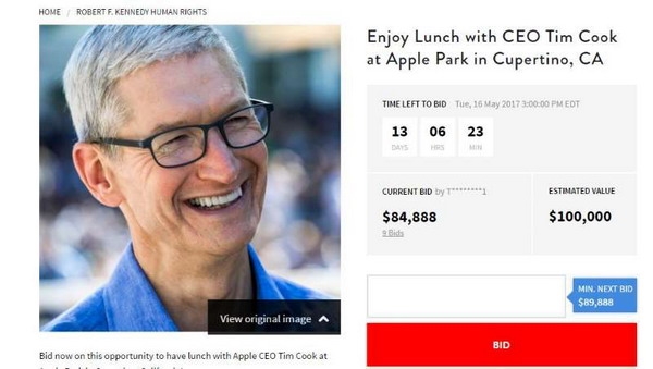 苹果CEO午餐拍卖 最高价达84888美元
