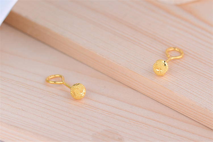 老庙黄金足金999批花圆金球耳钩耳饰耳环_珠宝图片