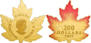 2017年加拿大秋日之火枫叶形彩色纪念金币介绍
