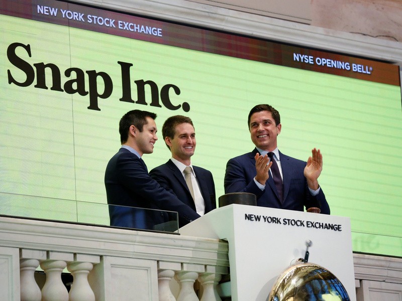 IPO以来Snap股价狂跌 2位联合创始人损失52亿美元