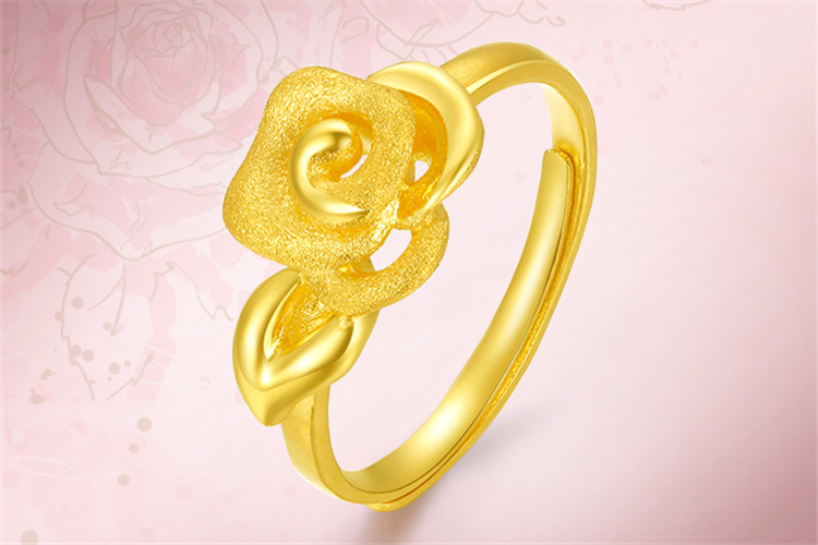周大生珠宝花漾系列黄金足金玫瑰花型戒指指环