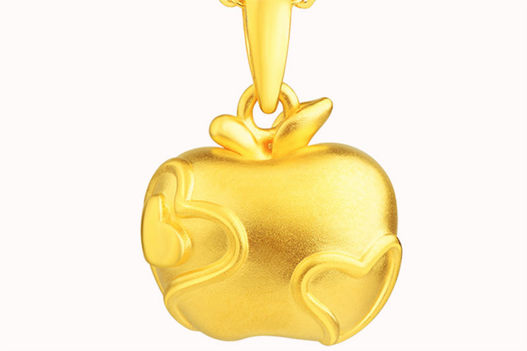 老庙黄金硬足金999爱心苹果黄金吊坠_珠宝图片