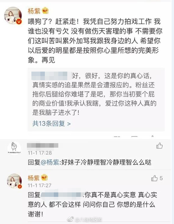 杨紫怼粉丝：打着爱我的名义伤害我 要不起