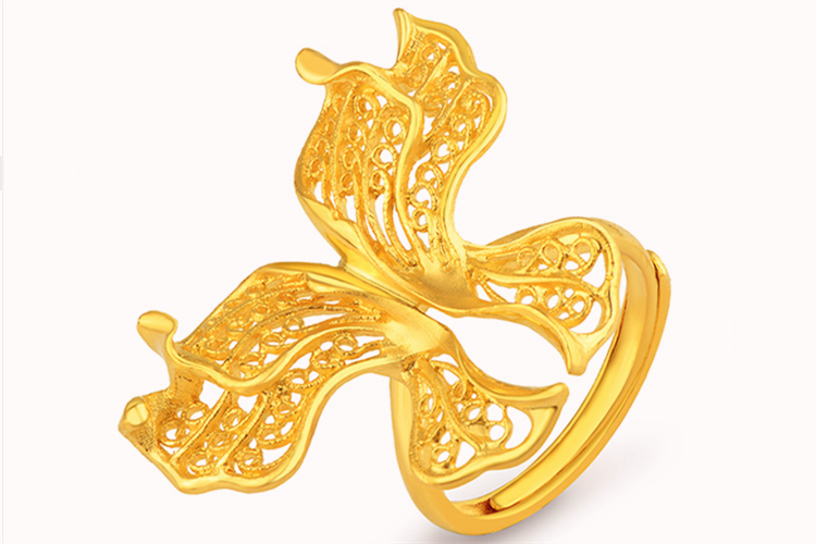 老庙黄金足金999戒指花丝蝴蝶结黄金戒指_珠宝图片-金投网 (手机金投