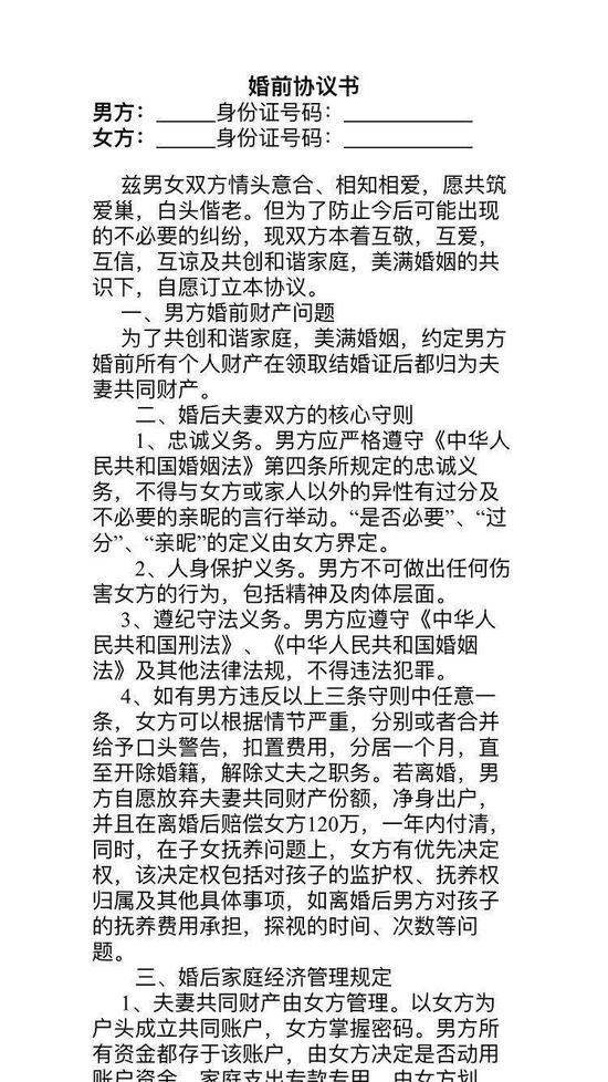 小伙领证前悔婚 因新娘要签订堪比《马关条约》般婚前协议