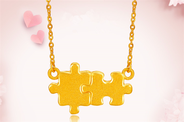 百泰黄金简单拼图设计小清新套链足金999项链_珠宝图片