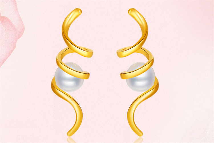 百泰黄金足金999耳针耳饰女士时尚珍珠耳环_珠宝图片