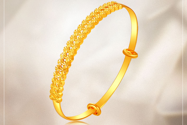 百泰黄金足金仿钻手镯黄金手环999金实心手镯_珠宝图片
