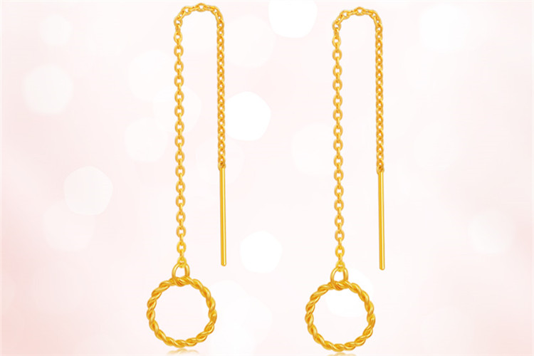 百泰黄金流苏黄金耳线长款结婚首饰足金999圆环耳饰_珠宝图片