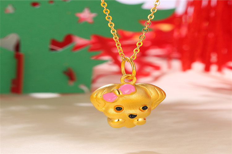 潮宏基 多吉金毛黄金吊坠3d硬金足金项链挂坠生肖狗串珠女_珠宝图片